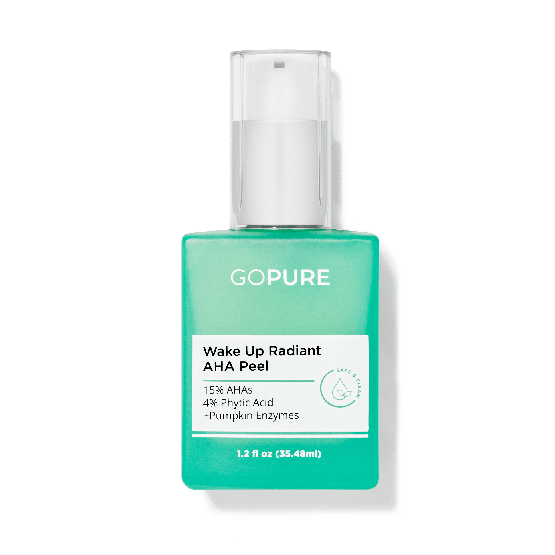 Image of goPure's Wake Up Radiant AHA Peel in a 1.2 fl oz green bottle